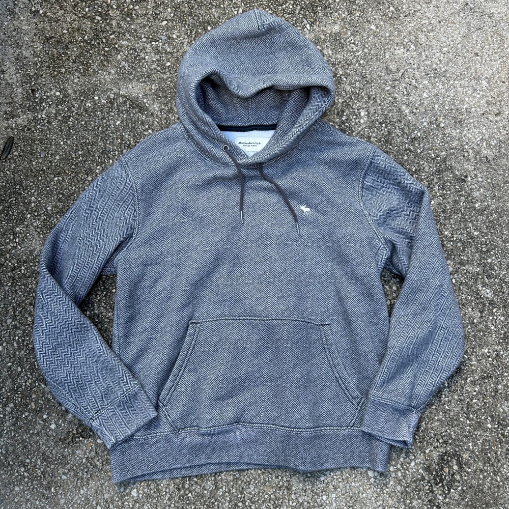 Abercrombie & Fitch Mens XS Grey Herringbone Soft Fleece Hoodie Sweatshirt